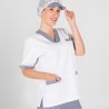 Blusa Sanitario Mujer Pico Sarga Blanca Combi | Union Workwear