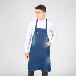 Delantal Con Peto Lavado Tejano Añil Bols.Desgastado 80X82 Cm | Union Workwear