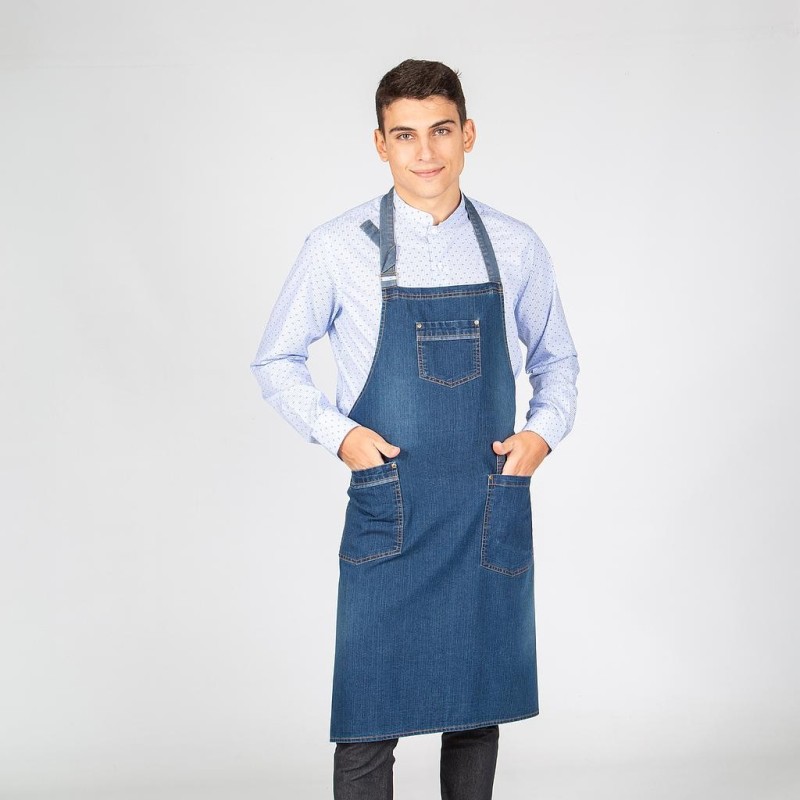 Delantal Con Peto Lavado Tejano Añil 90X75 Cm | Union Workwear