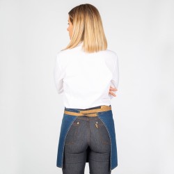Delantal Corto Lavado Tejano Añil Combi Mostaza 40X69 Cm | Union Workwear