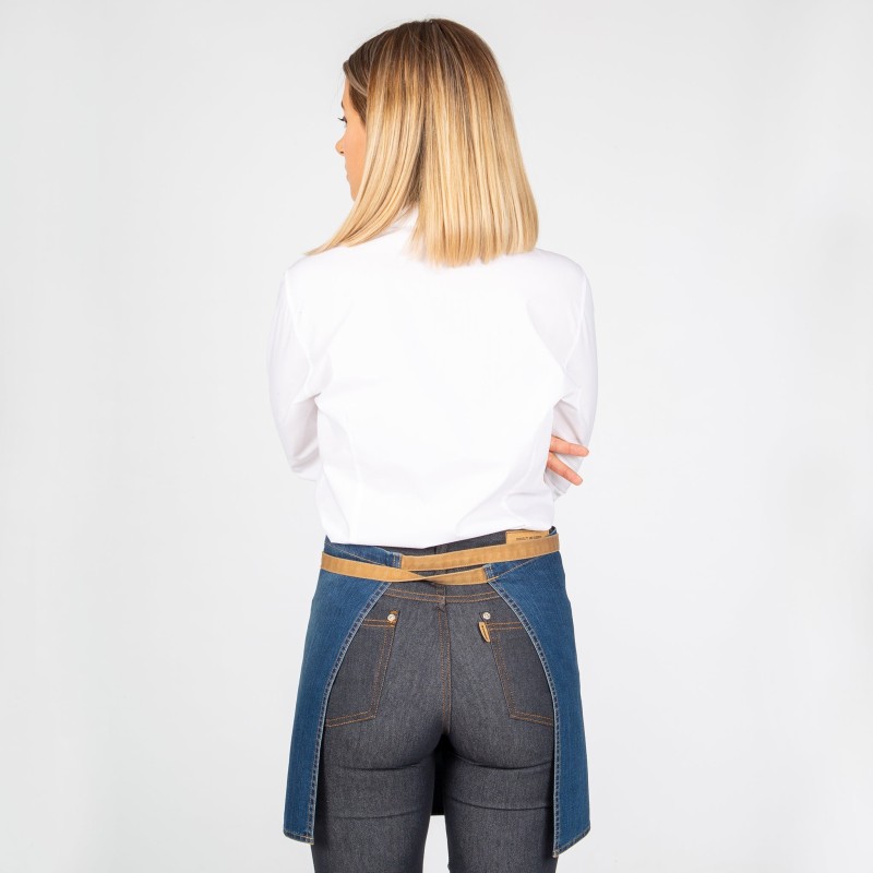 Delantal Corto Lavado Tejano Añil Combi Mostaza 40X69 Cm | Union Workwear