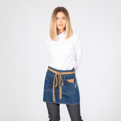Delantal Corto Lavado Tejano Añil Combi Mostaza 40X69 Cm | Union Workwear