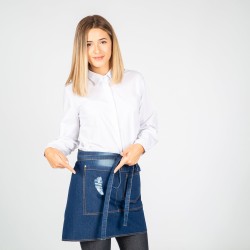 Delantal Corto Lavado Tejano Añil Bols. Desgastado 40X69 Cm | Union Workwear