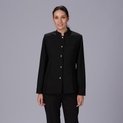Chaqueta Mujer Mao Negra Boton Dorado | Union Workwear