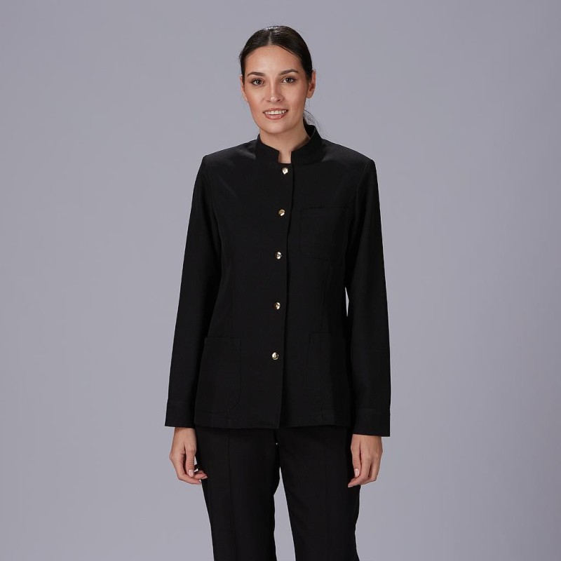 Chaqueta Mujer Mao Negra Boton Dorado | Union Workwear