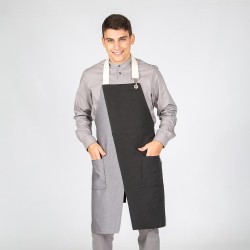 Delantal Con Peto Negro Combi Espiga 82X72 Cm | Union Workwear