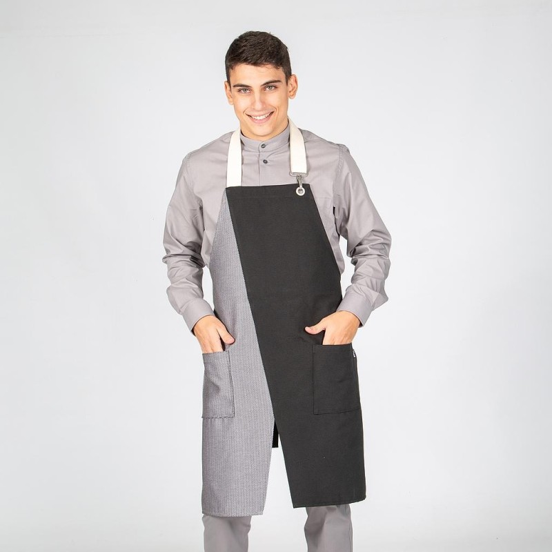 Delantal Con Peto Negro Combi Espiga 82X72 Cm | Union Workwear
